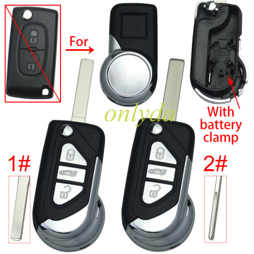 For Citroen modified 3 button remote key shell with battery clamp, pls choose the blade type HU83/VA2