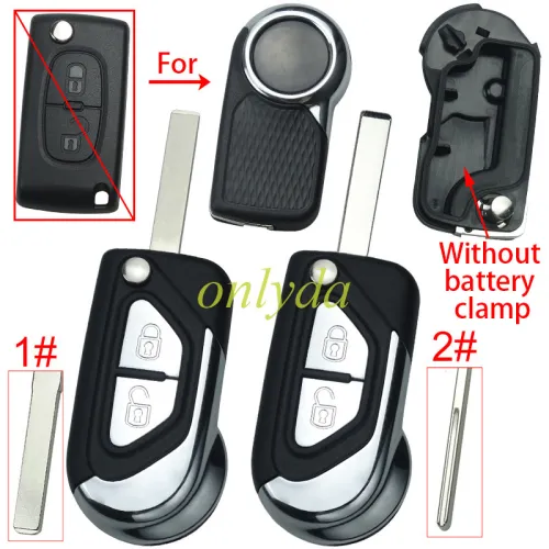 Super Stronger GTL shell high quality for Citroen modified 2 button remote key shell with battery clamp without badge, please choose the blade，blade VA2/HU83
