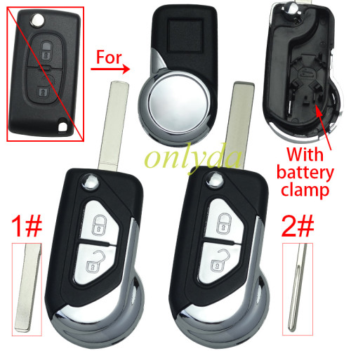For Citroen modified 2 button remote key shell with battery clamp, pls choose the blade type HU83/VA2