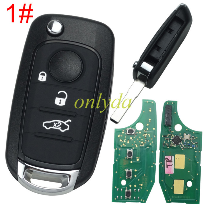 For Fiat 4 button flip remote key with with electronic PCF7938 4A  chip 434mhz  with original PCB and after market keys shell