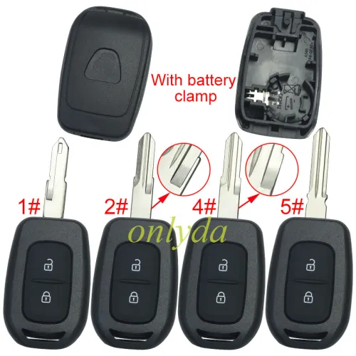 For Renault  Dacia 2 button remote key blank with logo with battery clamp , pls choose model.