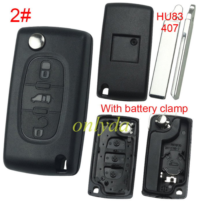 For Fiat 3 buton remote key blank with battery clamp with badge, pls choose blade