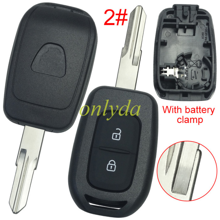 For Renault  Dacia 2 button remote key blank with logo with battery clamp , pls choose model.