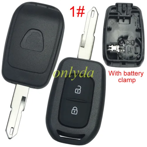 For Renault  Dacia 2 button remote key blank with logo with battery clamp , pls choose model.