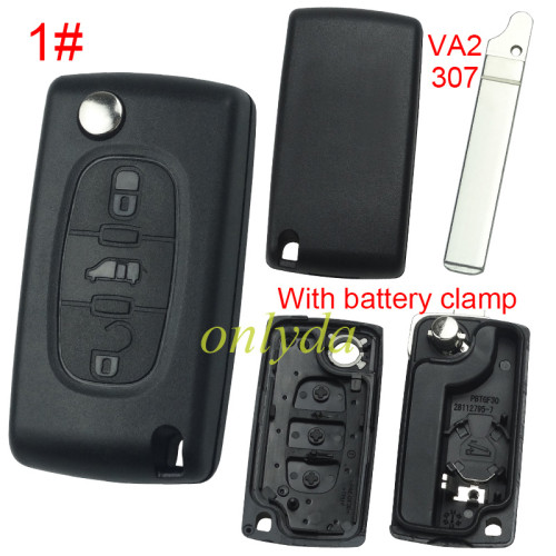 For Fiat 3 buton remote key blank with battery clamp without badge, pls choose blade