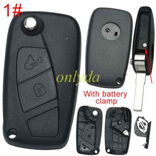 For Fiat 2/3 button remote key blank Side silver hook screw, with battery clamp with bagde ,  pls choose button