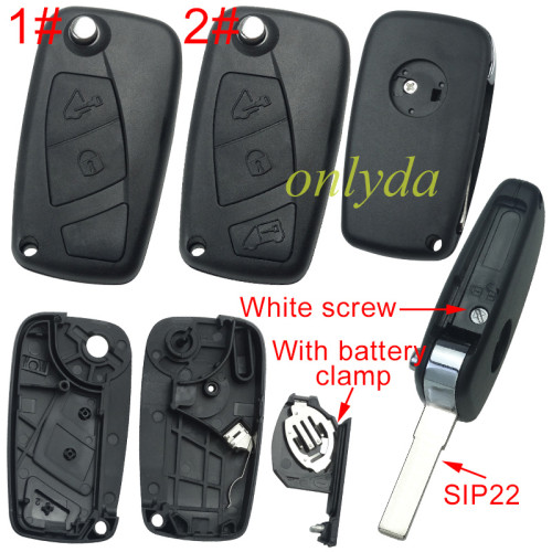 Super Stronger GTL shell  Fiat 2/3 button remote key blank Side silver hook screw, with battery clamp with badge ,  pls choose button