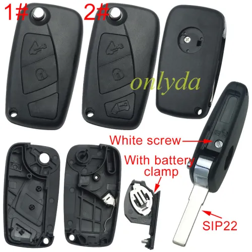 Super Stronger GTL shell  Fiat 2/3 button remote key blank Side silver hook screw, with battery clamp with badge ,  pls choose button