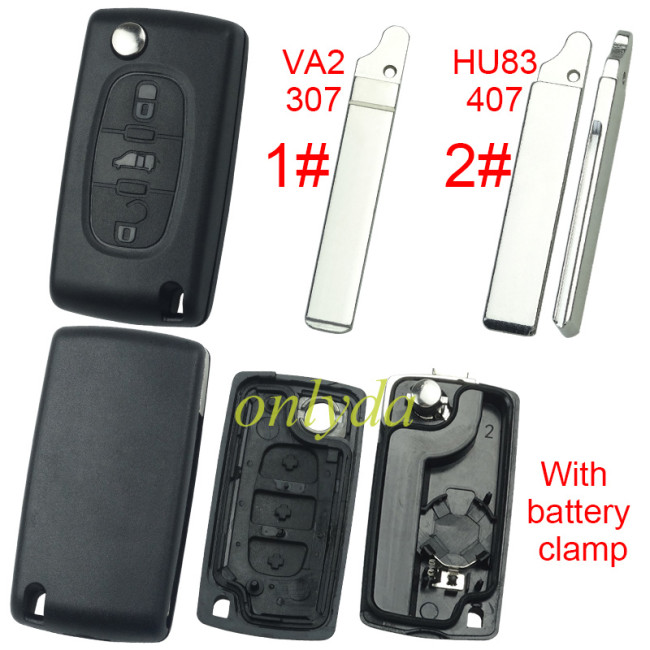 Super Stronger GTL shell  Fiat 3 buton remote key blank with battery clamp without badge, pls choose blade