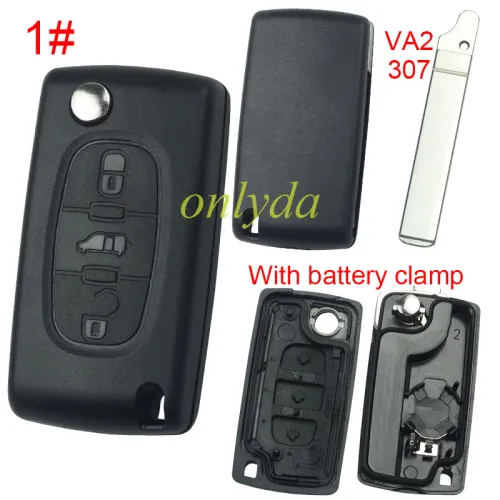 Super Stronger GTL shell  Fiat 3 buton remote key blank with battery clamp without badge, pls choose blade