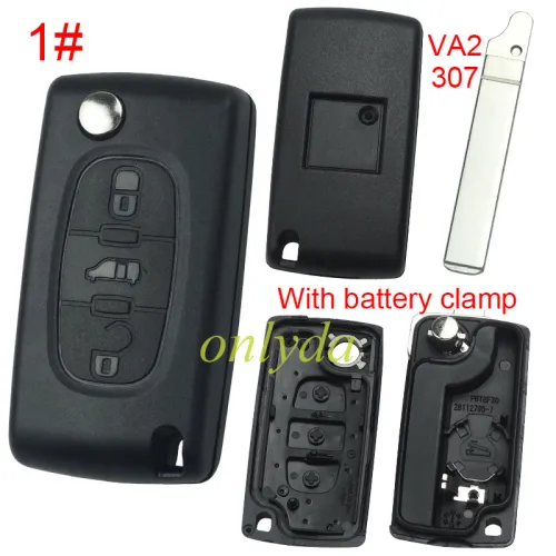 For Fiat 3 buton remote key blank with battery clamp with badge, pls choose blade