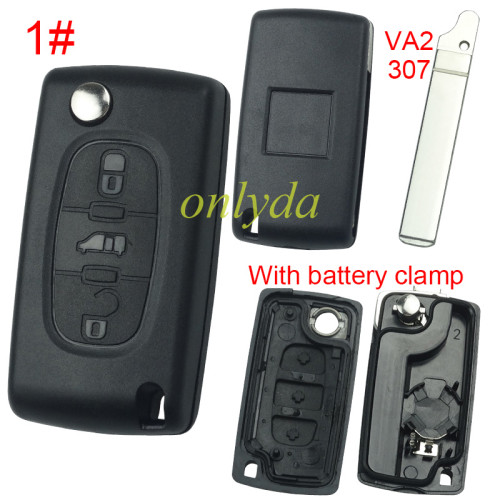 Super Stronger GTL shell  Fiat 3 buton remote key blank with battery clamp with badge, pls choose blade