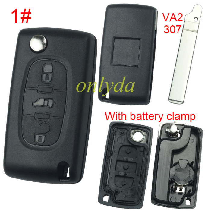 Super Stronger GTL shell  Fiat 3 buton remote key blank with battery clamp with badge, pls choose blade