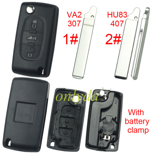 Super Stronger GTL shell  Fiat 3 buton remote key blank with battery clamp with badge, pls choose blade