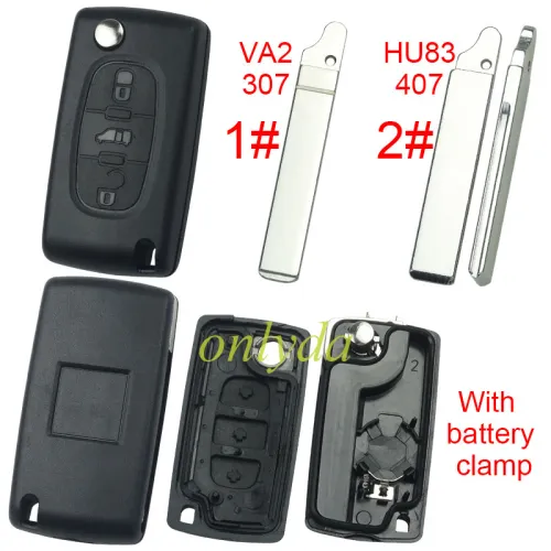 Super Stronger GTL shell  Fiat 3 buton remote key blank with battery clamp with badge, pls choose blade