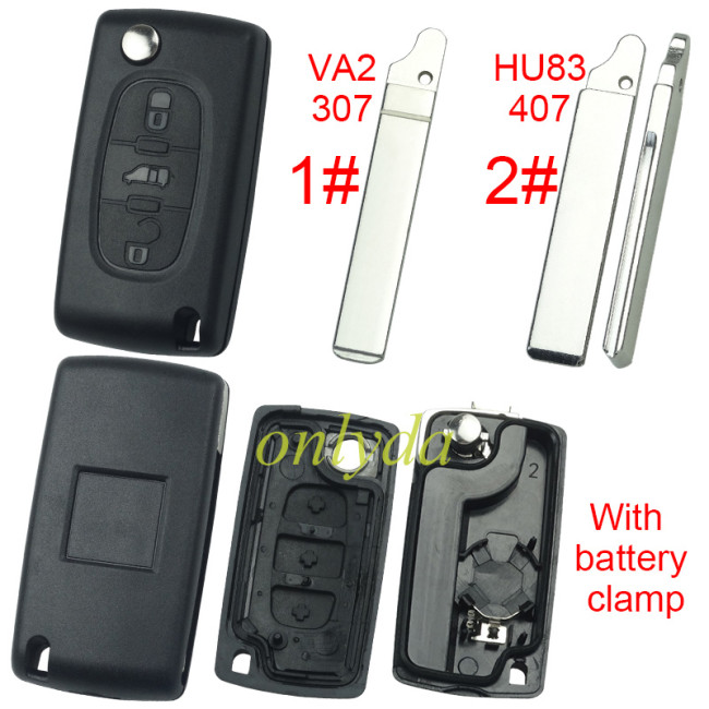 Super Stronger GTL shell Fiat 3 buton remote key blank with battery clamp with badge, pls choose blade