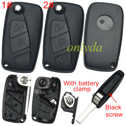 For Fiat 2/3 button remote key blank Black screws on the side, with battery clamp with bagde ,  pls choose button