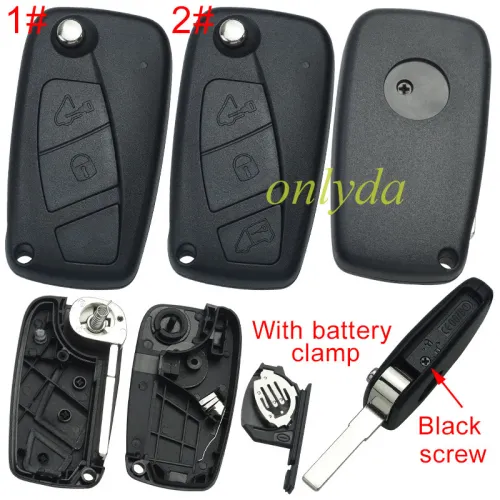 For Fiat 2/3 button remote key blank Black screws on the side, with battery clamp with bagde ,  pls choose button
