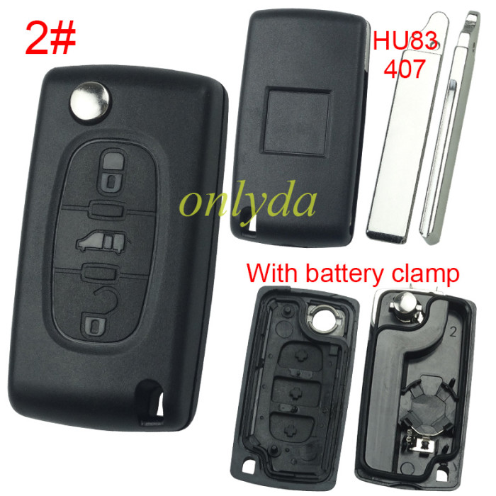 Super Stronger GTL shell  Fiat 3 buton remote key blank with battery clamp with badge, pls choose blade
