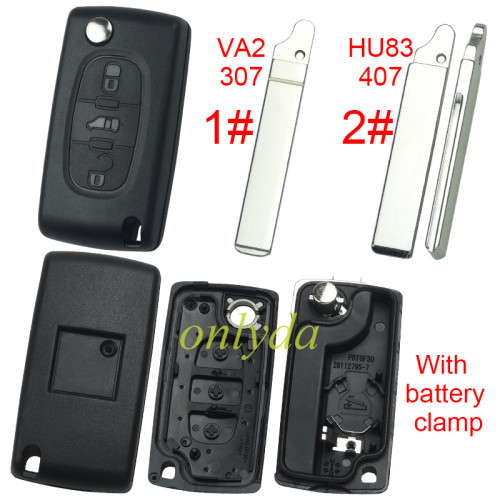For Fiat 3 buton remote key blank with battery clamp with badge, pls choose blade