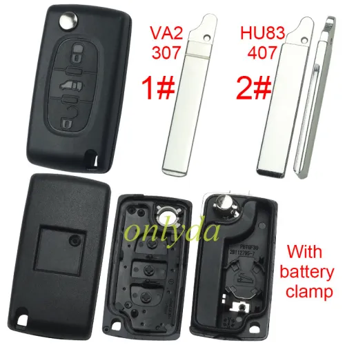 For Fiat 3 buton remote key blank with battery clamp with badge, pls choose blade