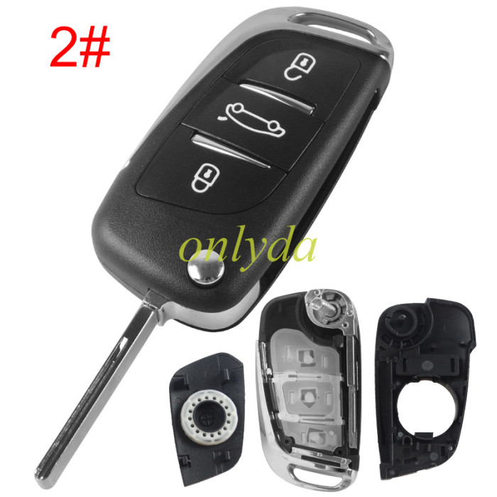 For Peugeot 3 button remote key shell with badge, pls choose the blade HU83/VA2