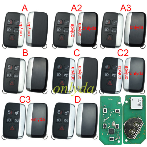 For Landrover  smart key 4+1 button 315MHZ /433 MHZ  with 7945 chip  changeable ID  Range Rover Sport, Vogue, Evoque, Velar 2010+  FCC ID: KOBJTF10A 5E0U402479