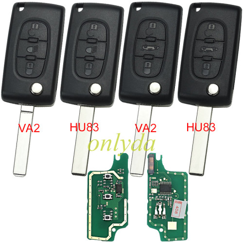 KYDZ Brand Citroen CE0536 3 Button Flip  Remote Key  FSK model  with VA2 and HU83 blade, trunk and light button , please choose the key shell, with 46 chip