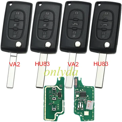 KYDZ Brand Citroen CE0536 3 Button Flip  Remote Key  FSK model  with VA2 and HU83 blade, trunk and light button , please choose the key shell, with 46 chip