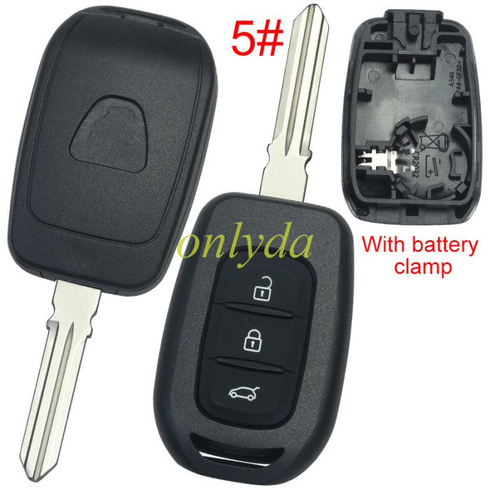 For Renault  Dacia 3 button remote key blank with logo with battery clamp , pls choose model.
