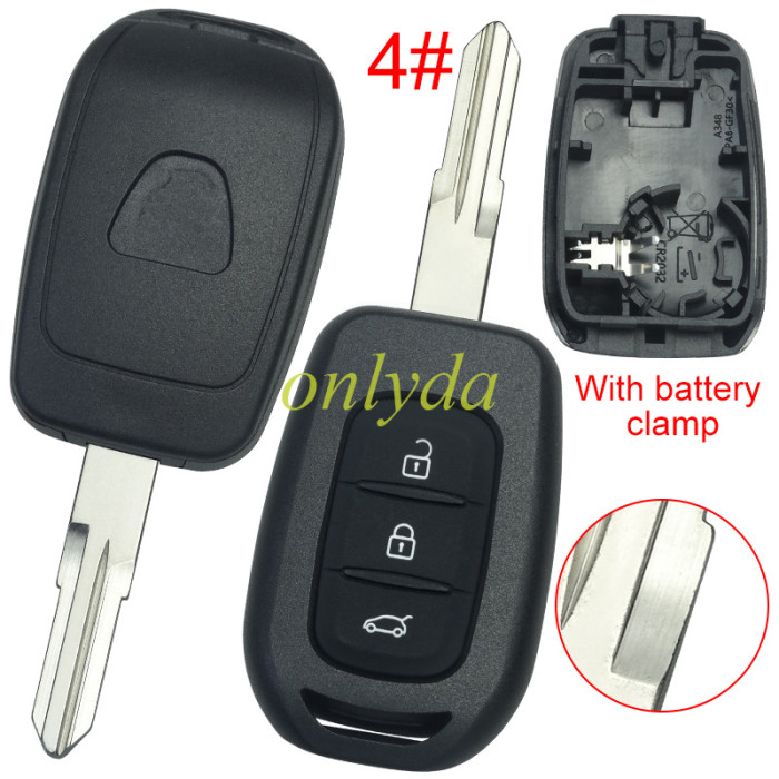 For Renault  Dacia 3 button remote key blank with logo with battery clamp , pls choose model.