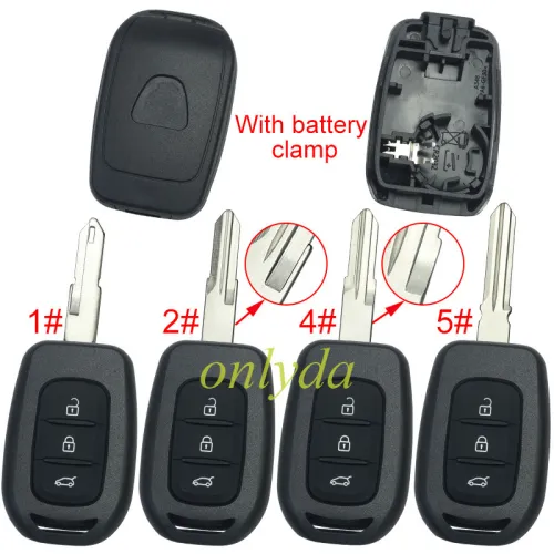 For Renault  Dacia 3 button remote key blank with logo with battery clamp , pls choose model.