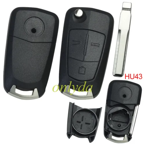 For Opel 3 button remote key shell with round badge place, blade HU43