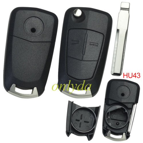 For Opel 2 button  remote key blank  with round badge place,  blade HU43