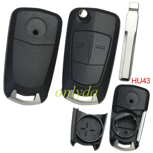 For Opel 2 button  remote key blank  with round badge place,  blade HU43
