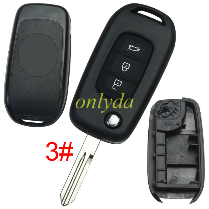 For Renault 3 button flip remote key blank, with badge