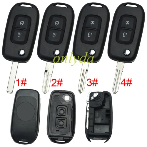 For Renault 2 button flip remote key blank, with badge