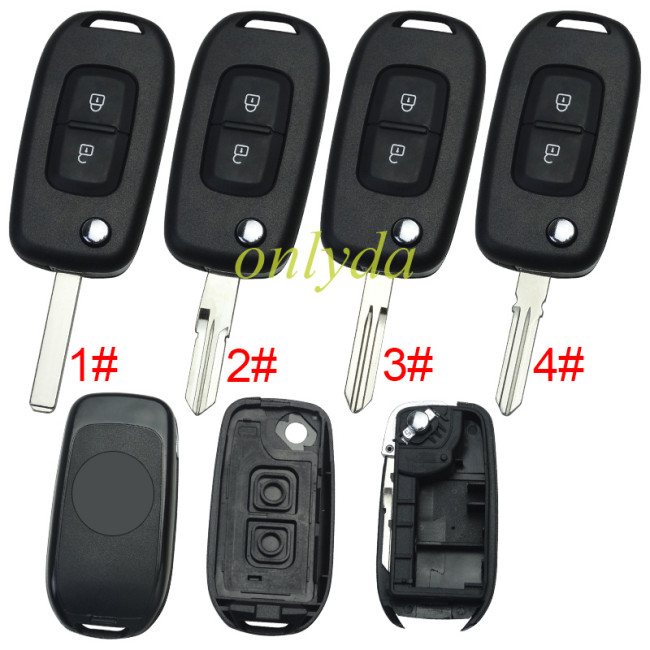 For Renault 2 button flip remote key blank, with badge