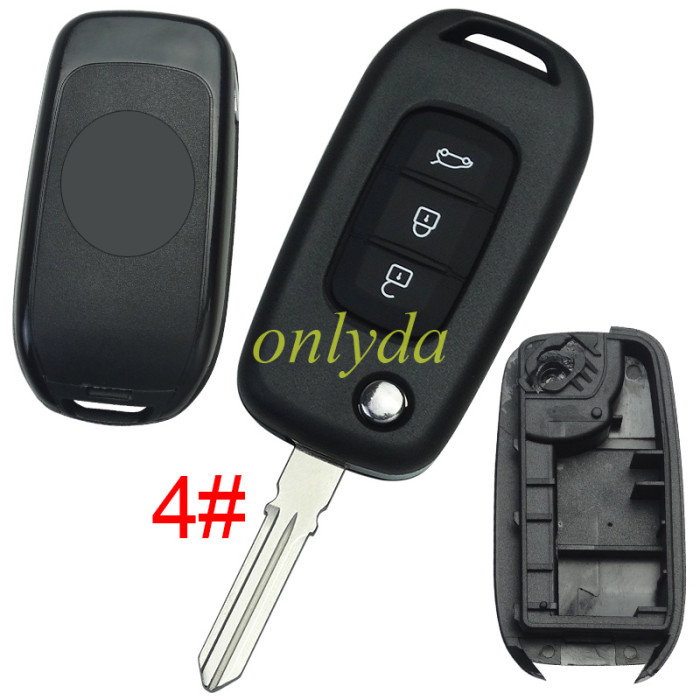 For Renault 3 button flip remote key blank, with badge
