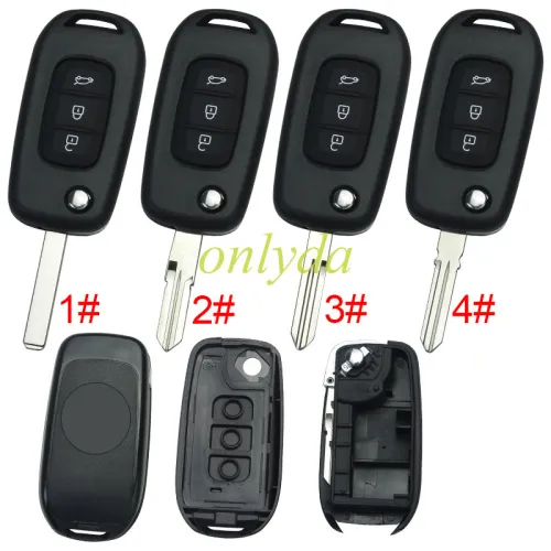 For Renault 3 button flip remote key blank, with badge