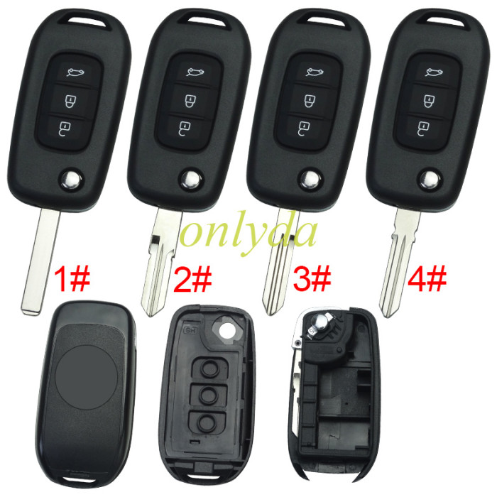 For Renault 3 button flip remote key blank, with badge