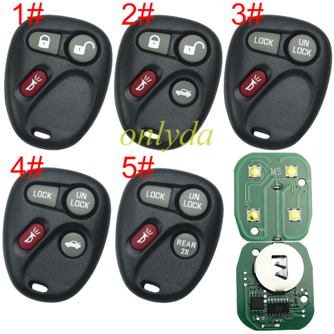 Remote control Chevrolet Cadillac Buick 2B 2+1B/3+1B 315mhz FCC ID AB0150T For Buick LESABRE 2001-2005 For Cadillac DEVILLE 2001-2005