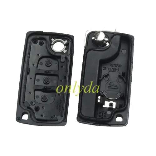 free shipping 10pcs/lot  for Peugeot flip remote replacement key shell,blade VA2-with battery clamp with badge place