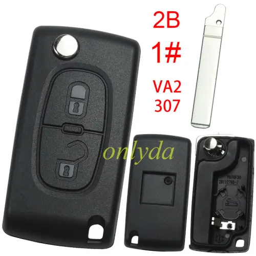 free shipping 10pcs/lot  for Peugeot flip remote replacement key shell,blade VA2-with battery clamp with badge place