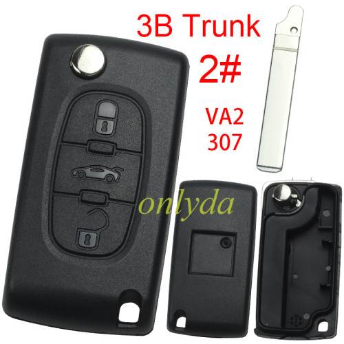 free shipping 10pcs/lot for Peugeot flip remote replacement key shell,blade VA2-without battery clamp with badge place