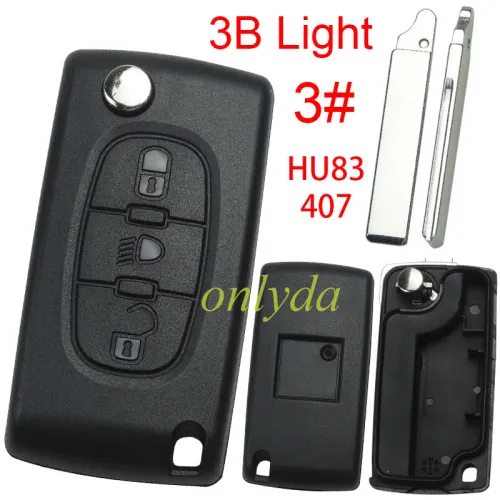 free shipping 10pcs/lot  for Peugeot flip remote replacement key shell,blade 407-without battery clamp with badge place