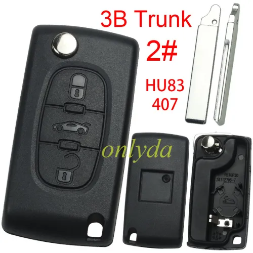 free shipping 10pcs/lot  for Peugeot flip remote replacement key shell,blade HU83-with battery clamp with badge place