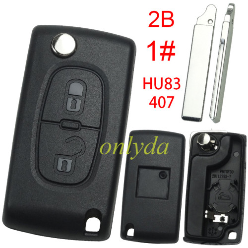 free shipping 10pcs/lot  for Peugeot flip remote replacement key shell,bladeHU83-with battery clamp with badge place