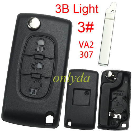 free shipping 10pcs/lot  for Peugeot flip remote replacement key shell,blade VA2-with battery clamp with badge place