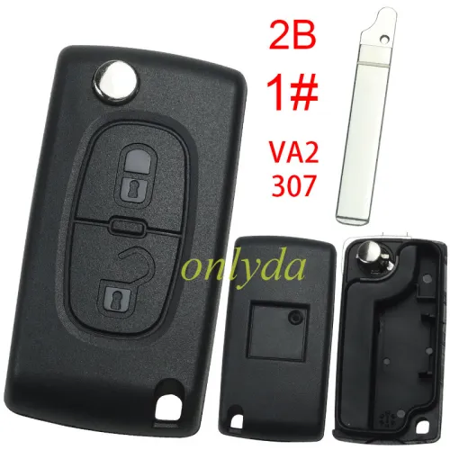 free shipping 10pcs/lot  for Peugeot flip remote replacement key shell,blade VA2-without battery clamp with badge pla